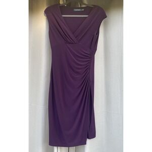 Lauren Ralph Lauren Women's Sz 8 Sheath Dress Ruched Waist Surplice Neck Purple